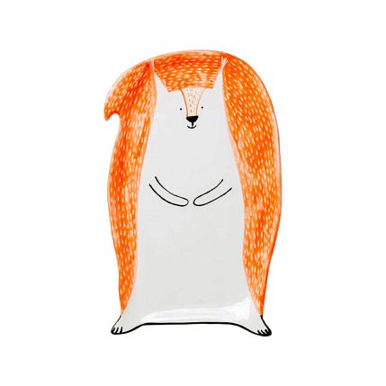 Фигурная тарелка ручной работы «Деловая белка», полуфарфор, 26 см, фото 1.