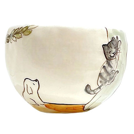 Кружка ручной работы НАДО ЖЕ Серый кот на шторах, керамика, 350 мл, фото 3.