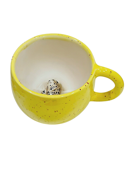Кружка ручной работы с фигуркой внутри Тюлень, жёлтый, керамика, 400 мл, фото 3.