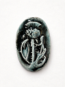 Брошь ручной работы Чертополох, овальная, тёмно-зелёная, керамика, превью фото 1