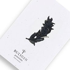 Брошь ручной работы Bulygin «Веточка оливы», фарфор, чёрно-серебристая