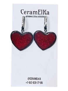 Серьги КерамЕлКа «Сердечки», фарфор, тёмно-красные