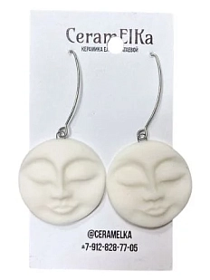 Серьги КерамЕлКа «Лица», фарфор, белые матовые