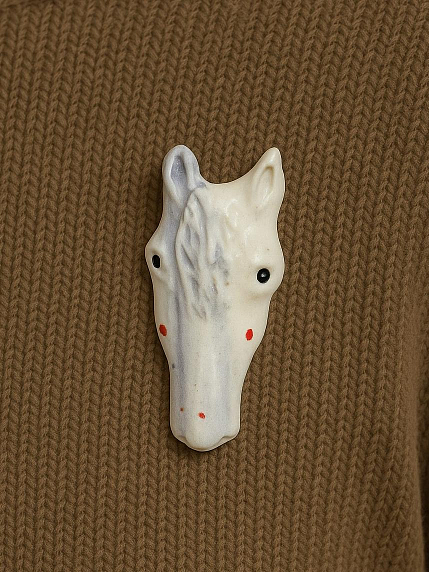 Брошь ручной работы «Лошадка», голубая, керамика, фото 2.