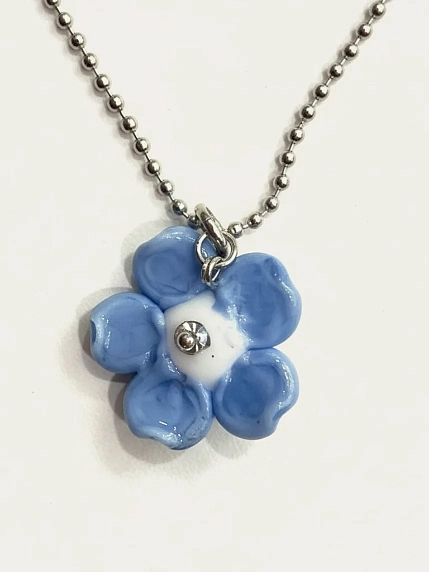 Подвеска Бур.Мур «Незабудка», белая, родированная латунь, муранское стекло, фото 1.