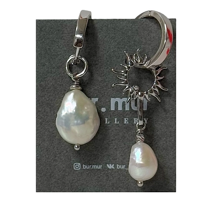 Серьги-конструкторы «Sun», латунь, барочный жемчуг, фото 1.