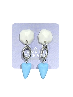 Серьги составные ручной работы «Сердечки», бело-голубые, фарфор