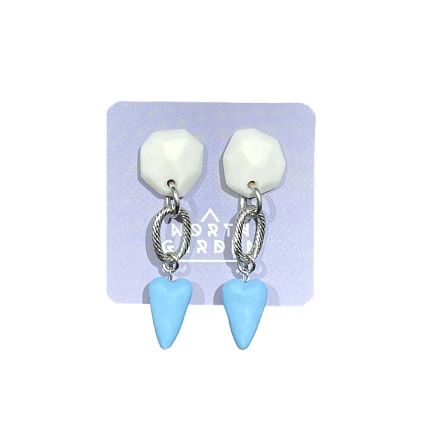 Серьги составные ручной работы «Сердечки», бело-голубые, фарфор, фото 1.