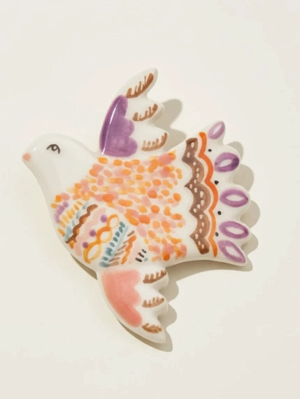 Брошь ручной работы Полина Гузеева «Птичка», красно-оранжевая, фарфор, фото 3.