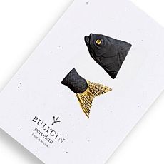 Брошь ручной работы Bulygin «Рыбий хвост» большая, фарфор, чёрно-золотистая
