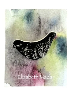 Брошь ручной работы Elizabeth Madar Голубка и травы, чёрный, керамика