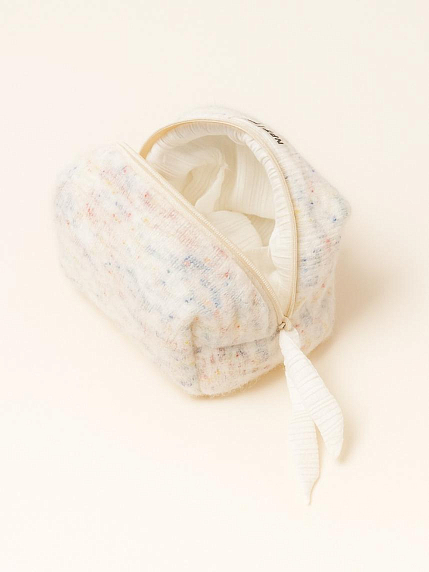 Вязаная косметичка ручной работы с карманом Migette, размер М, разноцветная с белым подкладом, фото 3.