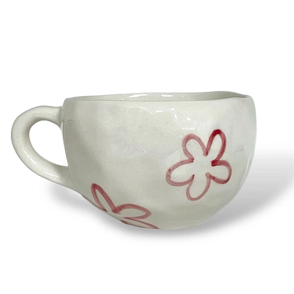 Кружка ручной работы Керамика Дарьи Карпиной «Цветочные контуры», белая, 350 мл, фото 2.