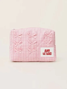 Косметичка ручной работы АМИ (Ami lé sac) «Moyen», розовая клетка с бантиками