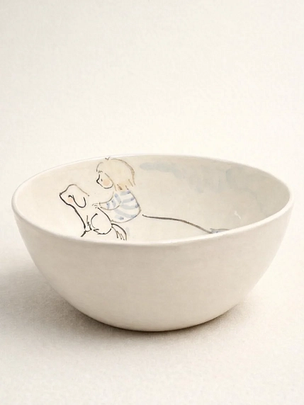 Пиала ручной работы НАДО ЖЕ с росписью «Девочка с собачкой», белая, керамика, 13 см, фото 5.