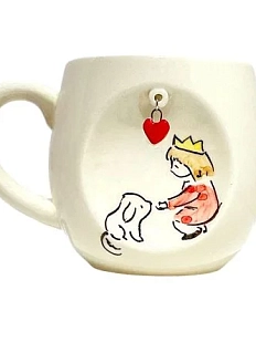 Кружка ручной работы Мальчик с собачкой, с подвеской сердечком, керамика, 300 мл