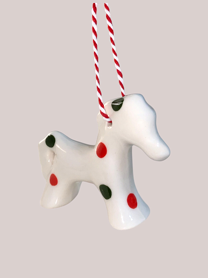 Ёлочная игрушка ручной работы «Лошадка 3д», белая в точку, 8,5 см, фото 2.