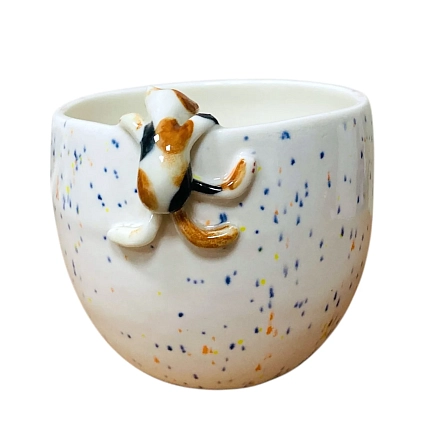 Пиала ручной работы Маковка «Котик ворует бутерброд», белая, 100 мл, фото 2.