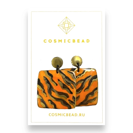 Серьги крупные из фарфора с принтом «Тигр», фото 1.