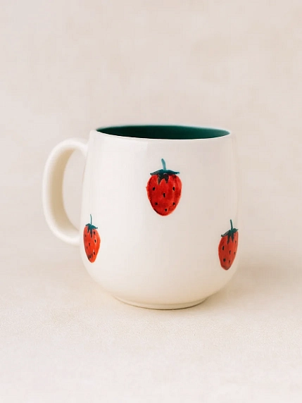 Кружка ручной работы Ким керамика с росписью Лисёнок с клубникой, фарфор, 250 мл, фото 3.
