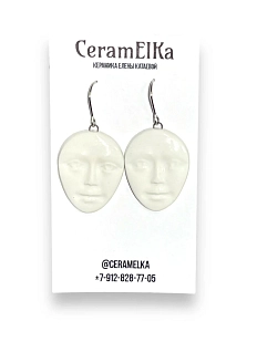 Серьги КерамЕлКа «Лица белые», керамика