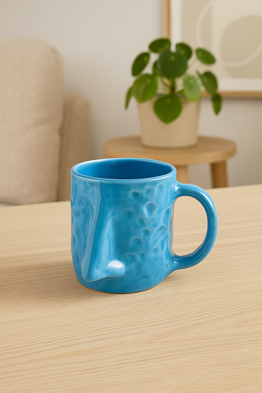 Кружка ручной работы NF ceramics «Нос», голубая, 400 мл, фото 4.