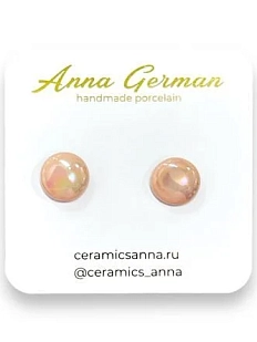 Серёжки-гвоздики Анна Герман «Круги», фарфор, розовые перламутровые
