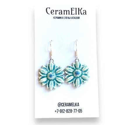 Серьги КерамЕлКа «Ромашки», голубые, керамика, фото 1.