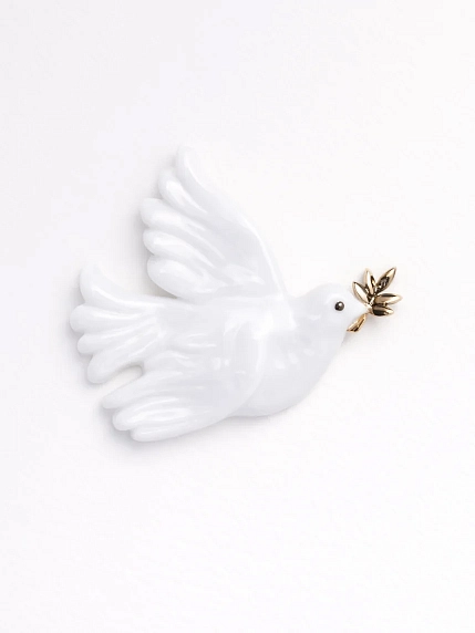 Брошь ручной работы Фарфор Булыгина «Голубка Пикассо», бело-золотистая, фото 2.