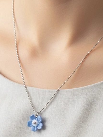 Подвеска Бур.Мур «Незабудка», белая, родированная латунь, муранское стекло, фото 4.