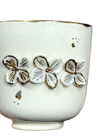 Кружка ручной работы «Золотистые цветочки», фарфор, 180 мл, фото 2.