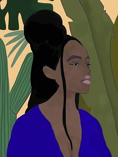 Постер интерьерный «Девушка на фоне листьев», А4