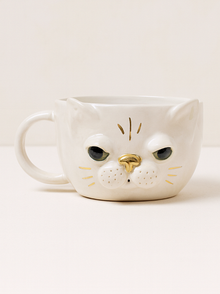 Кружка ручной работы «Кот», белая, керамика, 300 мл, фото 1.