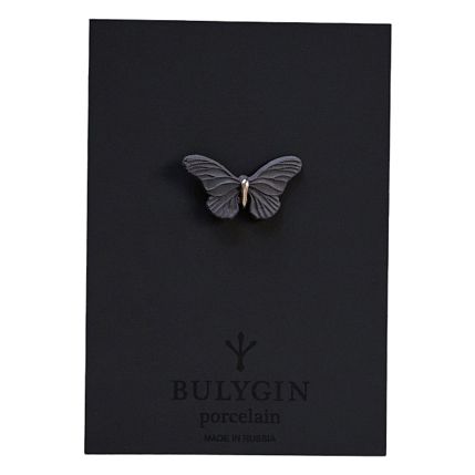 Брошь ручной работы Bulygin «Бабочка», фарфор, чёрно-серебристая, фото 2.