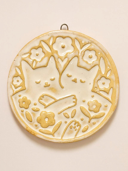 Керамический изразец «Котики», черемуха, фото 1.