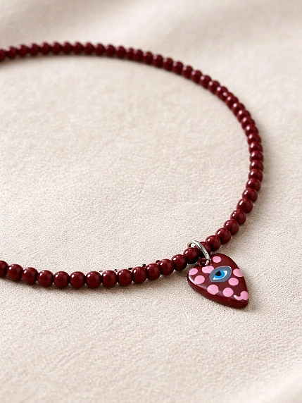 Чокер Мигетт с подвеской «Сердце с глазом», бордовый, фото 1.