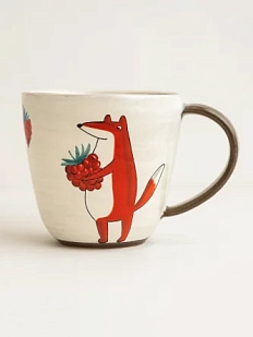 Кружка ручной работы Ким керамика с росписью Лис с малиной, керамика, 450 мл