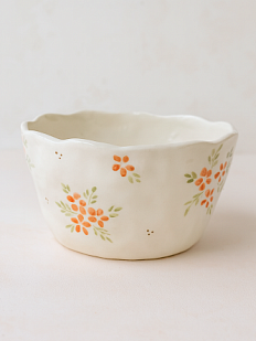 Пиала ручной работы «Красные цветочки», керамика, 12 см