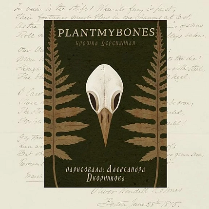 Деревянная брошка «Птичий череп», фото 5.