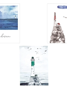 Набор открыток DARI DARI с маяками и морем №1, 3шт.