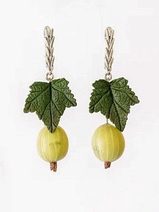 Серьги «Крыжовник с листиком», полимерная глина