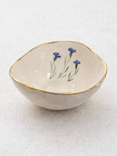 Пиала Верба керамика с золотистым краем ручной работы «Васильки», керамика, 9 см