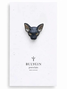 Брошь ручной работы Фарфор Булыгина «Кошка», чёрно-серебристая