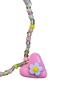 Чокер ручной работы Радость Рядом с сердечком «Сиреневый цветочек», полимерная глина, бисер