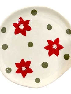 Тарелка ручной работы Малёма с росписью Красные цветы, керамика, 14,5 см