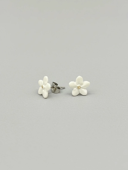 Серёжки-гвоздики КерамЕлКа «Маленькие цветочки», белые, фарфор, фото 1.