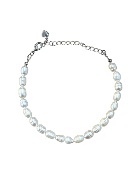 Браслет ручной работы «Rose», речной жемчуг, родированная латунь, фото 2.