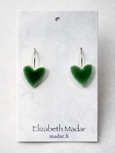 Серьги Elizabeth Madar Сердечки, керамика, тёмно-зелёные
