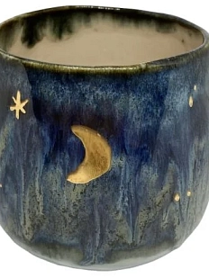 Круглый керамический стакан с луной и звёздами