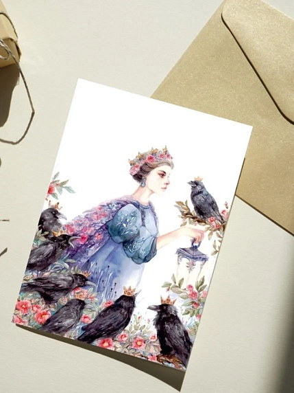 Открытка Оксана Викторова «Королева с воронами», односторонняя, фото 1.